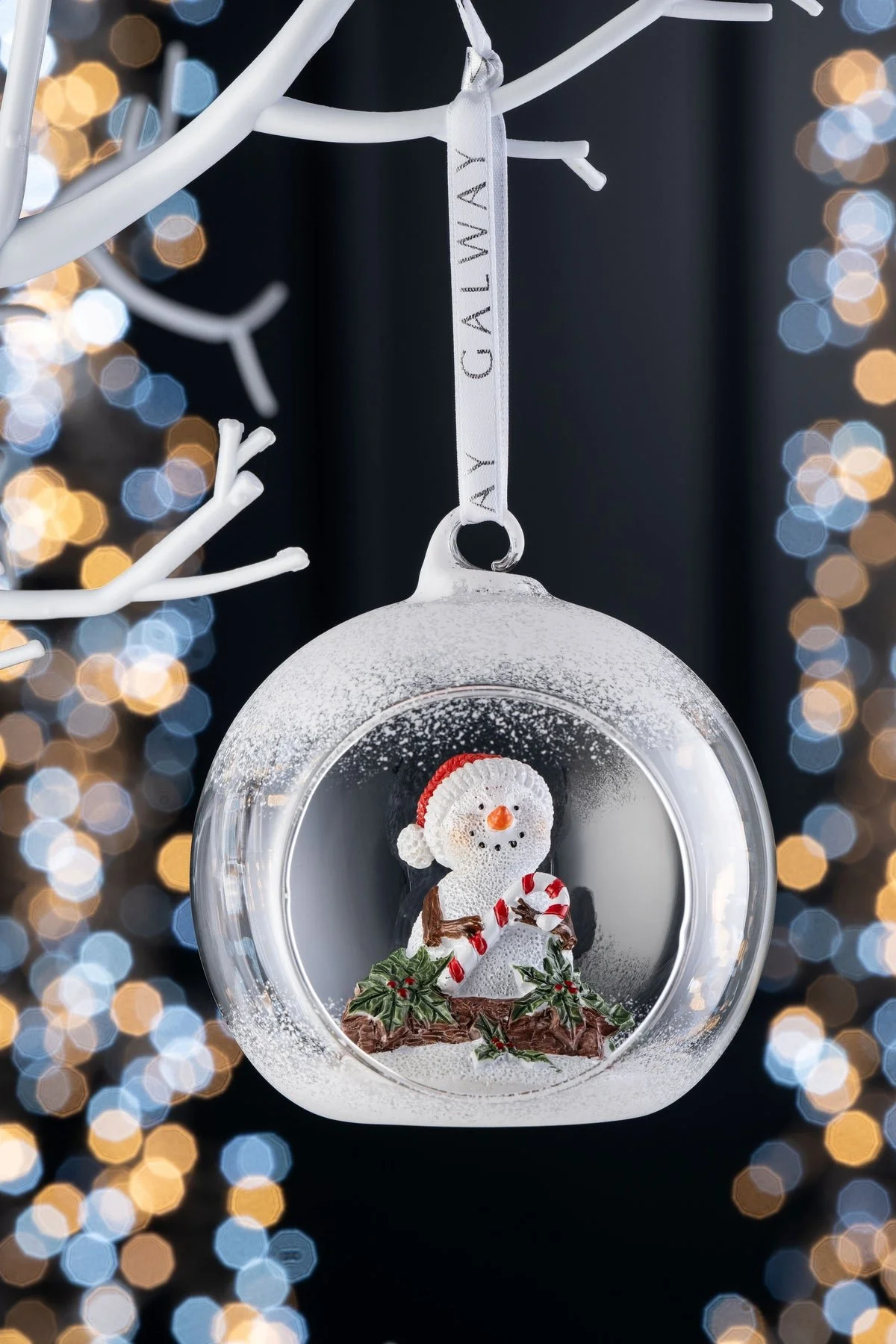 Galway Crystal Candy Cane Snowman Hanging Christmas Bauble