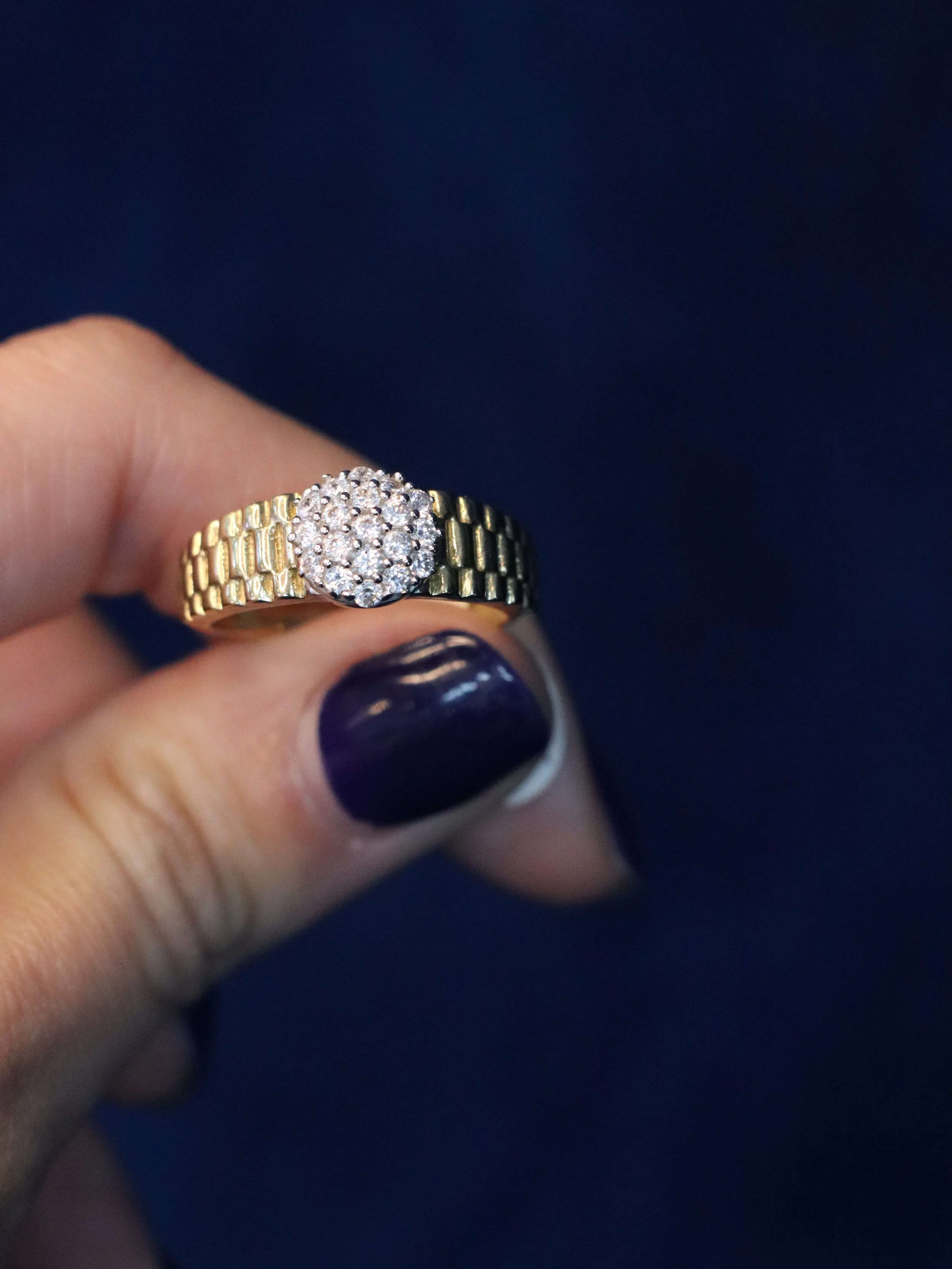 9ct Yellow Gold Rolex Style Ring, Size - Q