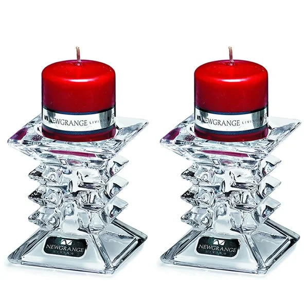 Ziggy Pillar Candle Holder with Red Candle, Pair