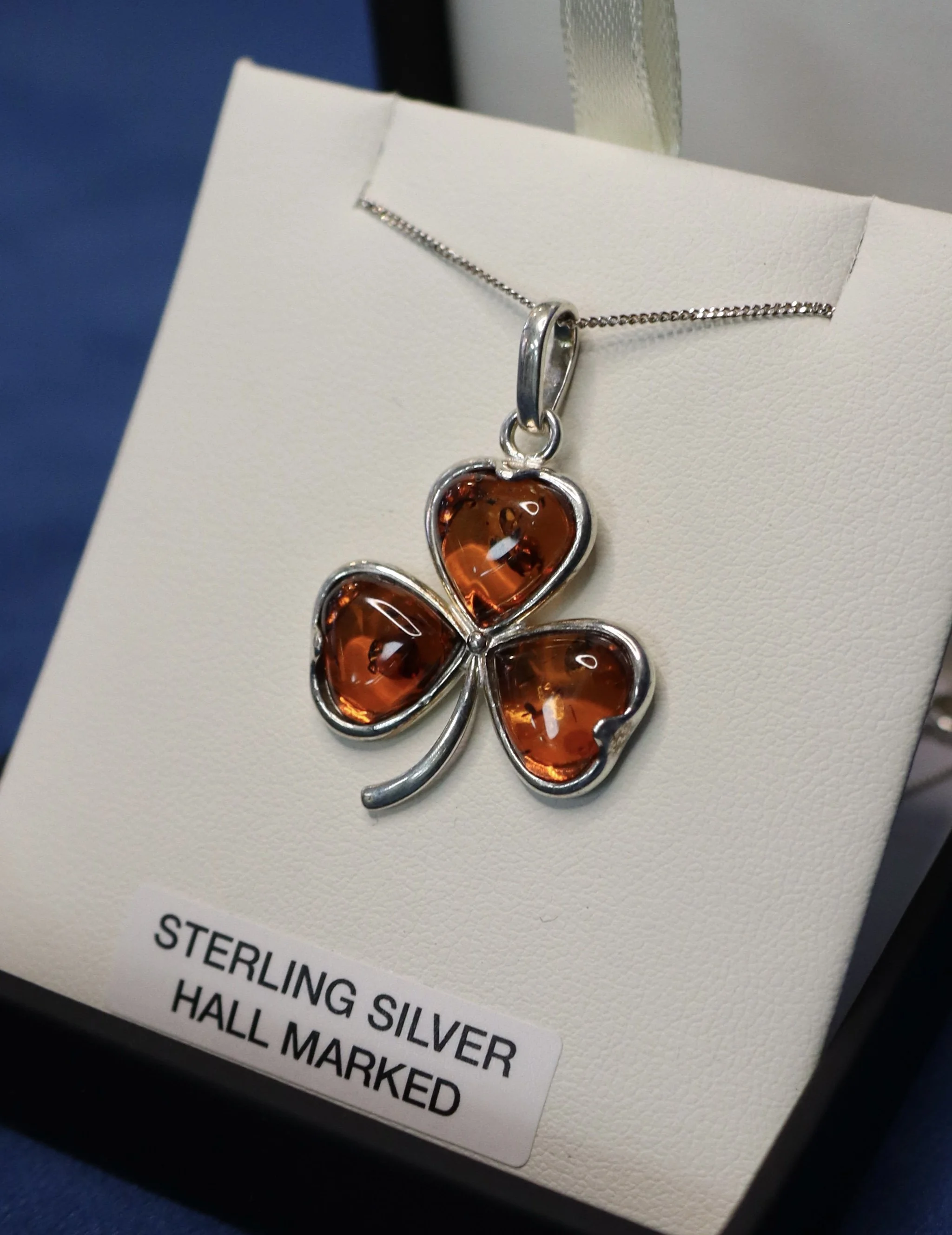 Shamrock Amber & Sterling Silver Pendant