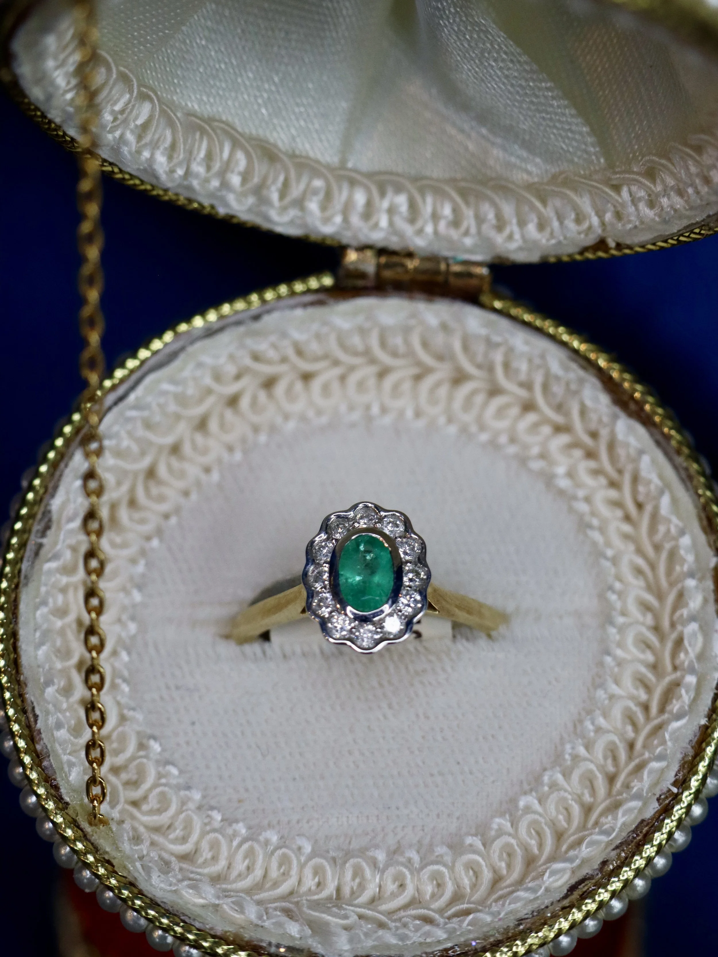 Emerald & Diamond Flower Ring