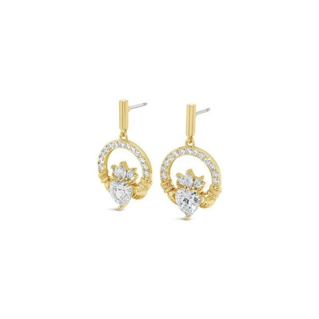 Séala Claddagh Drop Earring Gold Plated/Clear cz