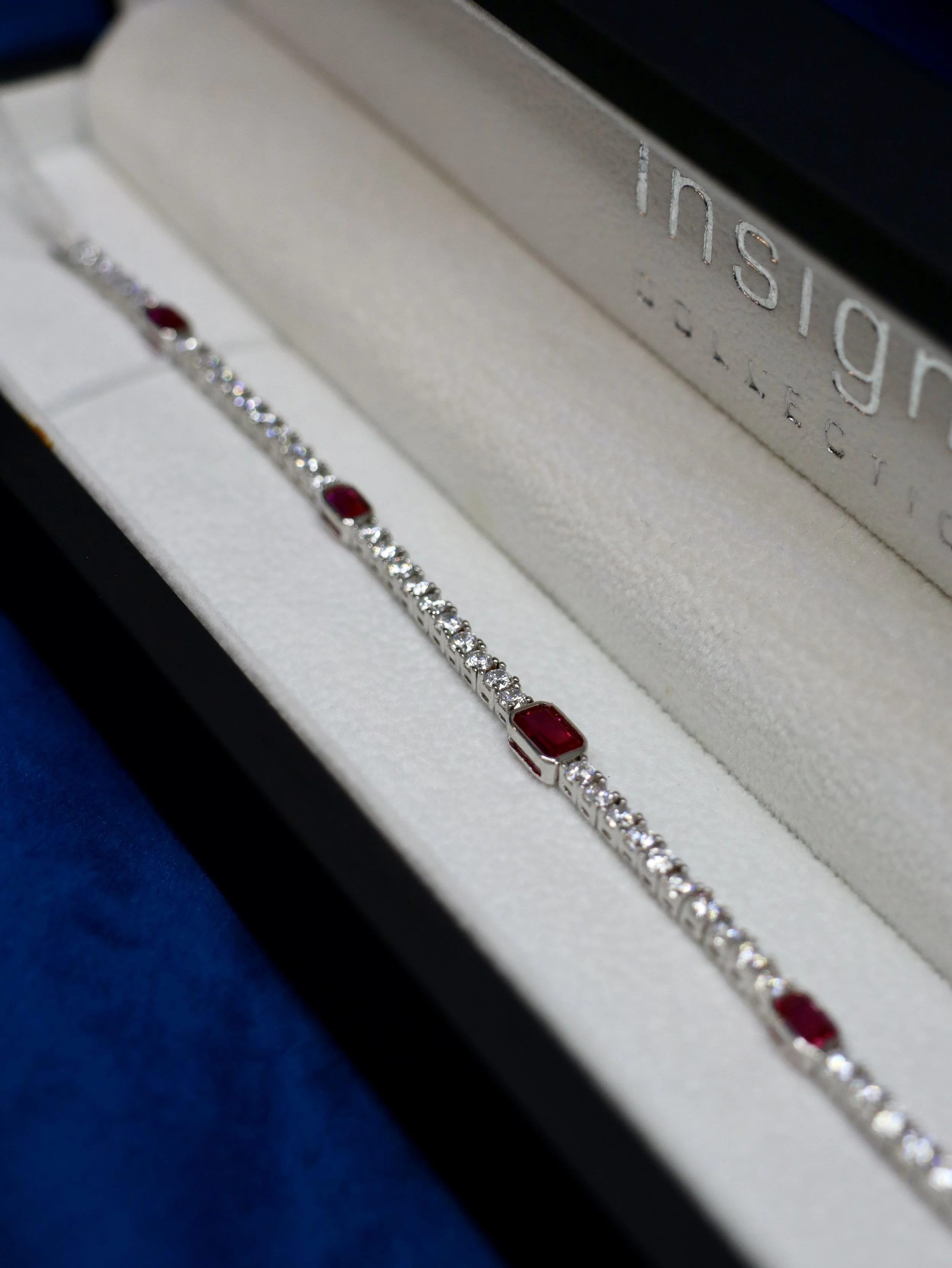 Synthetic ruby and CZ, sterling silver tennis bracelet