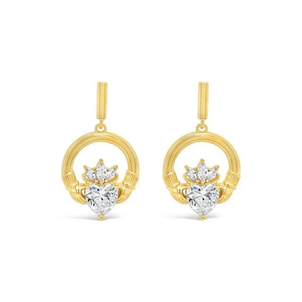 Séala Claddagh Drop Earring Gold Plated/Clear cz