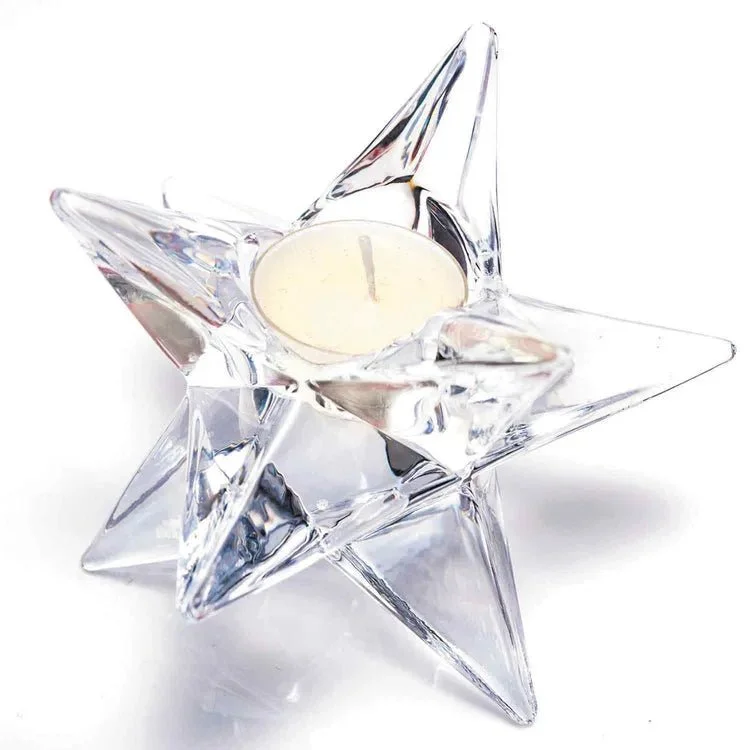 Star Glass T-Light Holder with T-Light Candle