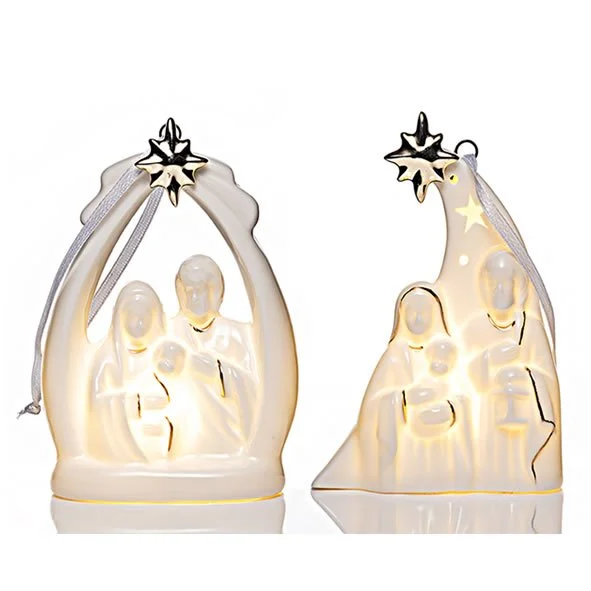 White Ceramic Christmas Crib Pair