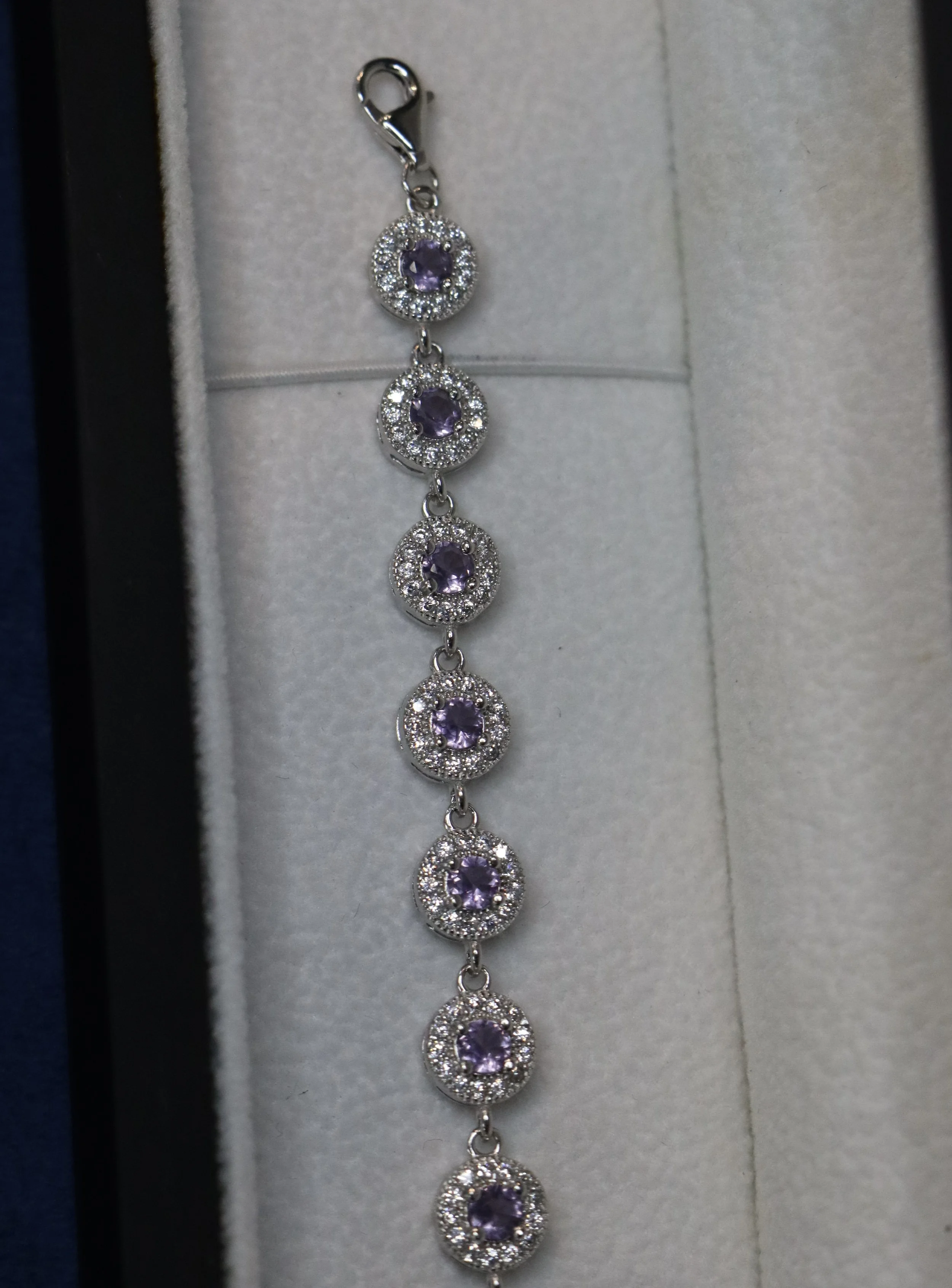 Round cut Amethyst and CZ Bracelet