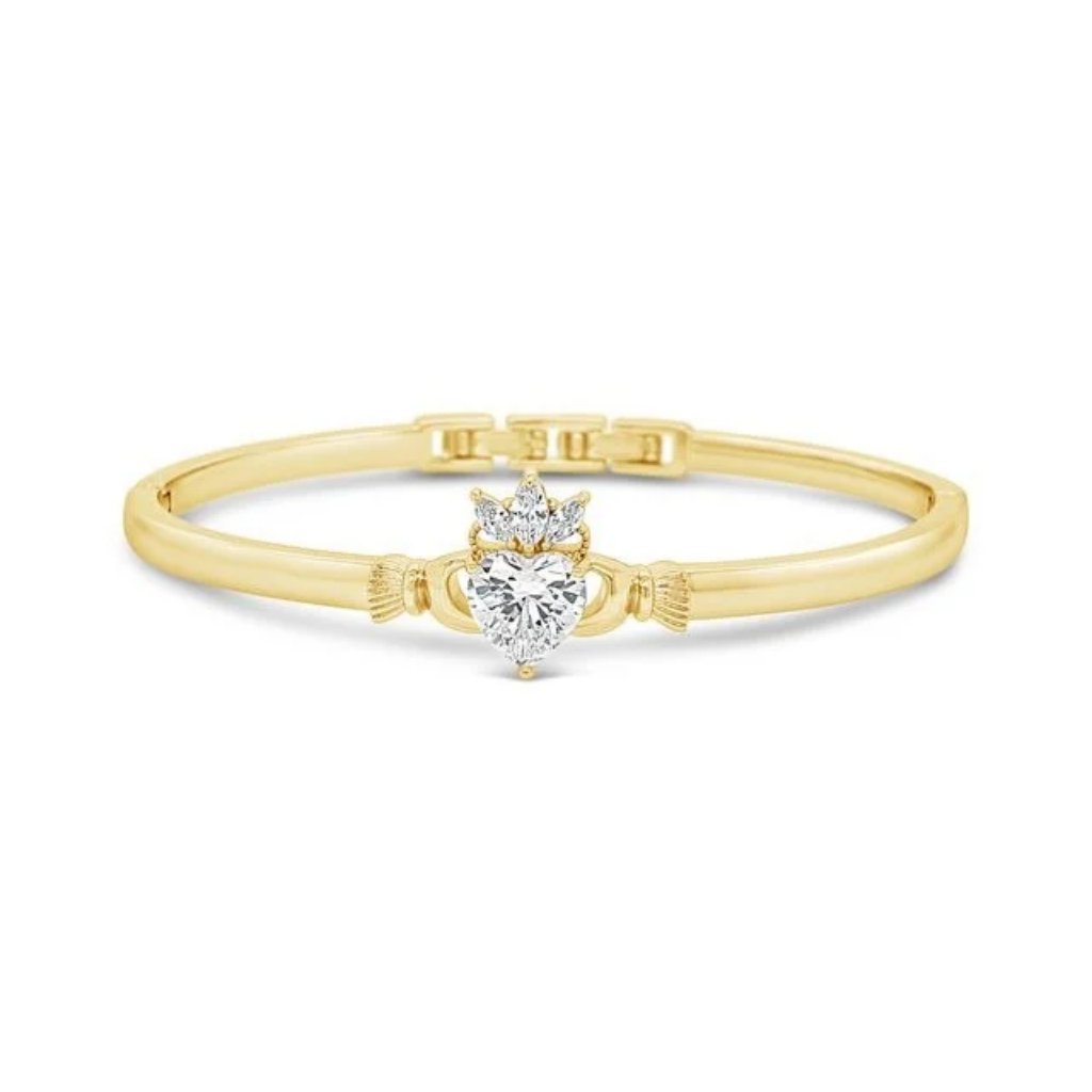 Séala Stone-Set Claddagh Bangle Gold Plated