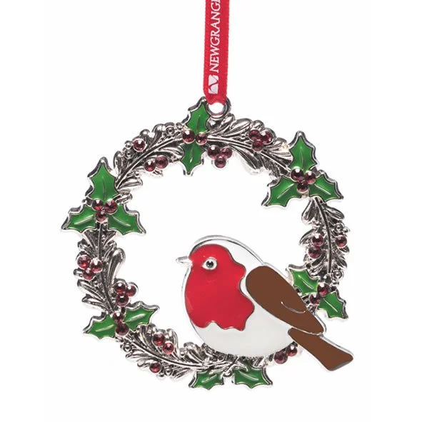 Christmas Hanging Wreath with Robin Decoration
