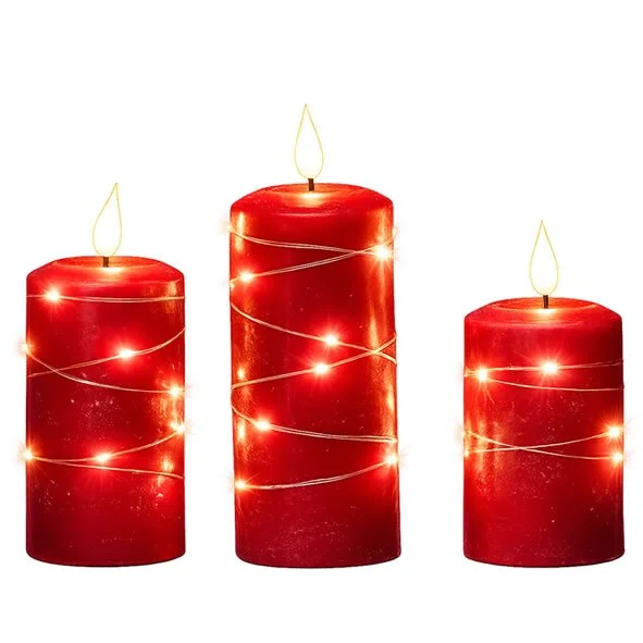Mulled Wine Fragranced LED Red Candle Set 3