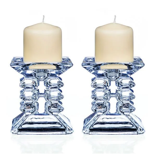 Ziggy Ivory Pillar Candleholder 8.5cm, Pair (Fabric-lined)