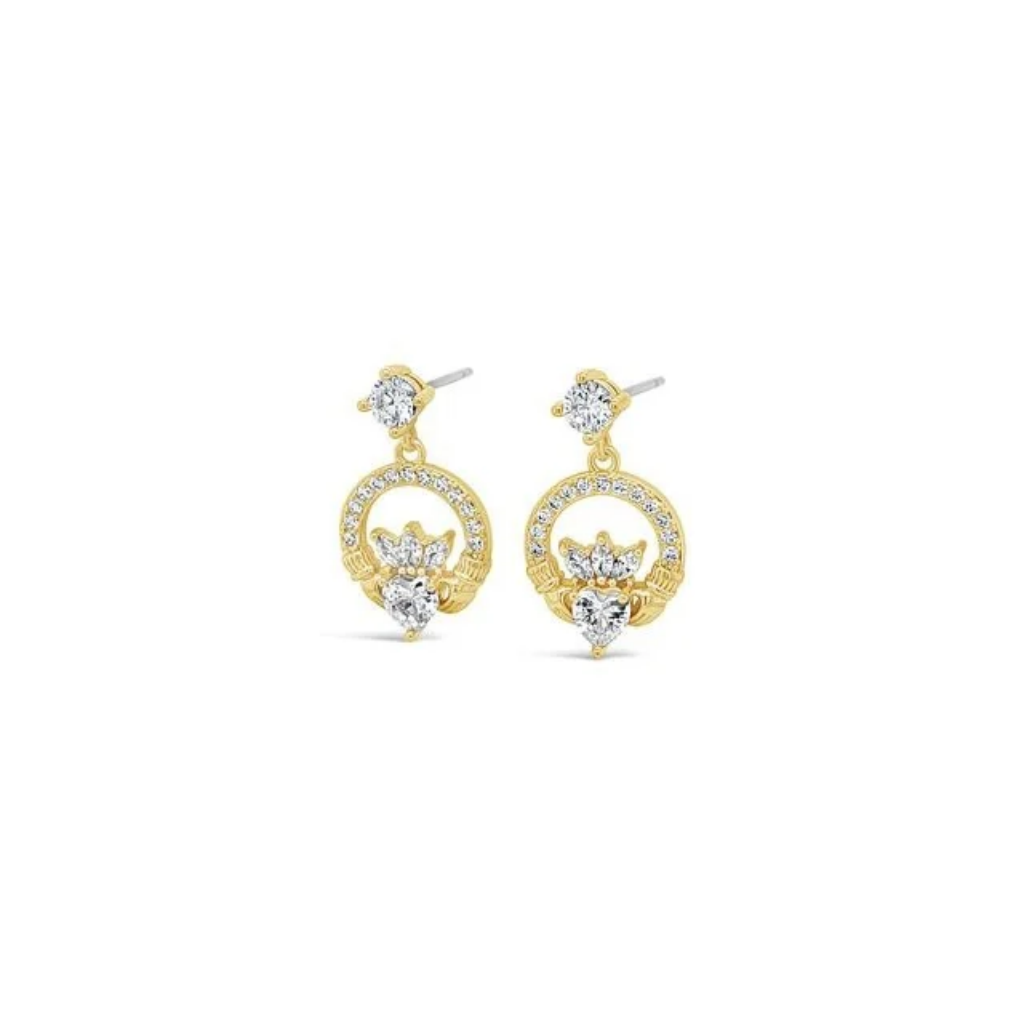 Séala Claddagh Drop Earring Gold Plated/CLear cz