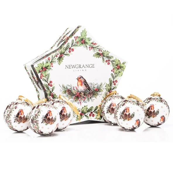 Christmas Robin Bauble Hanging Decorations Set 6