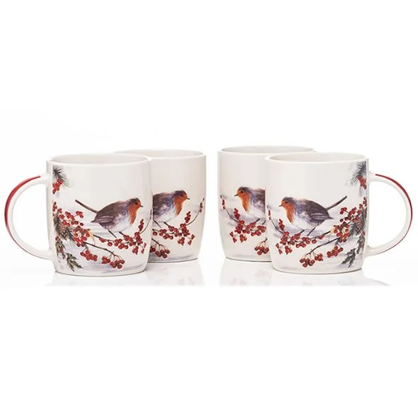 Robin Bone China Mugs Set of 4