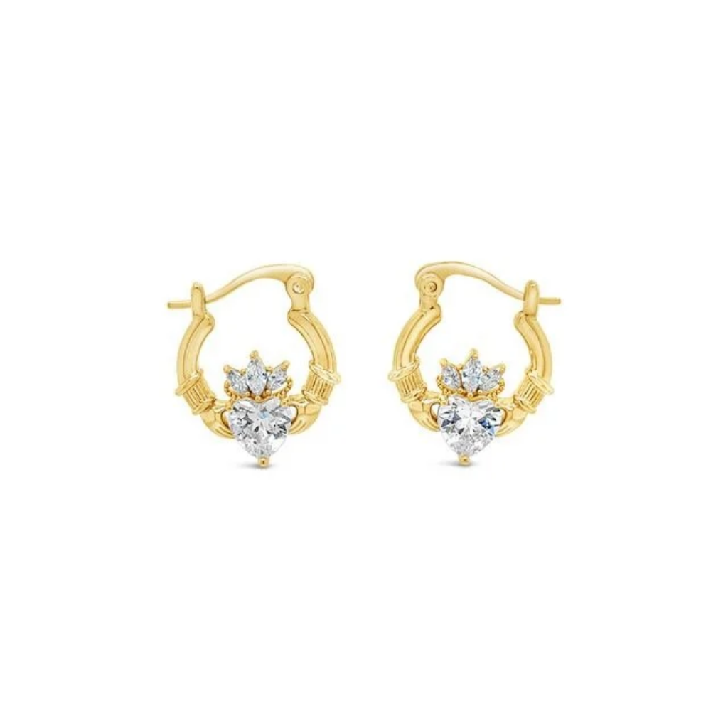 Séala Claddagh Creole Earring Gold Plated/Clear CZ