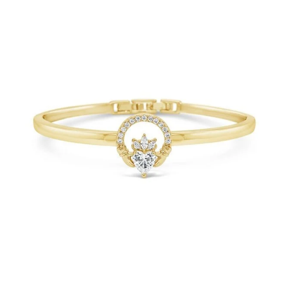 Séala Stone-Set Claddagh Bangle Gold Plated
