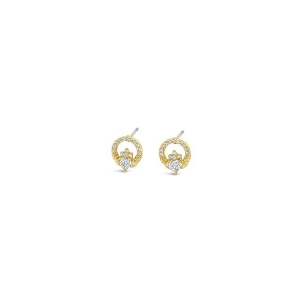 Séala Claddagh 8mm Stone Set Stud Earring Gold Plated