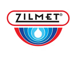 Zilmets logo with a red, white, and blue color scheme, featuring a water droplet design.