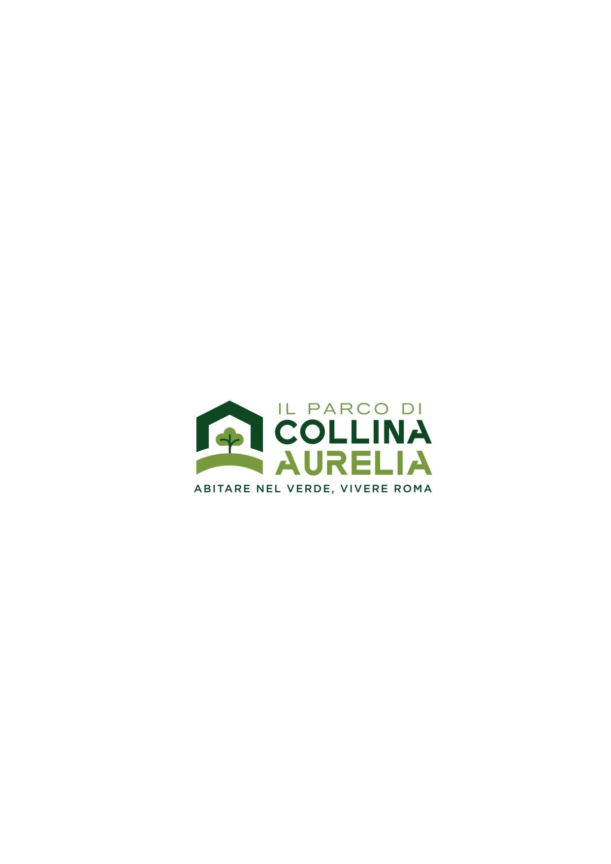 Logo of Il Parco di Collina Aurelia, featuring a stylized green house with a small tree inside, and the text "Il Parco di Collina Aurelia" with the tagline "Abitare nel verde, vivere Roma" underneath.