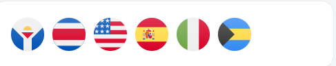 Line of six national flags: South Africa, Costa Rica, United States, Spain, Italy, Ukraine.