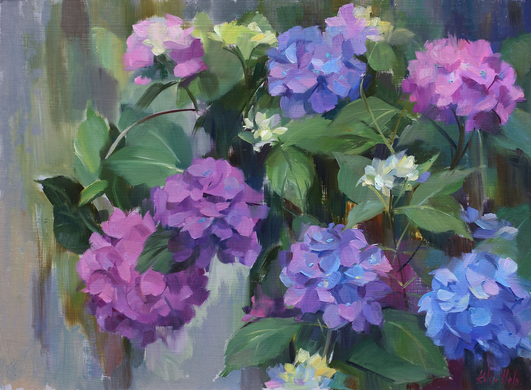 Hydrangeas in My Back Yard. 2018
Oil on board
18 x 24,5 in (45.7 x 61 cm)