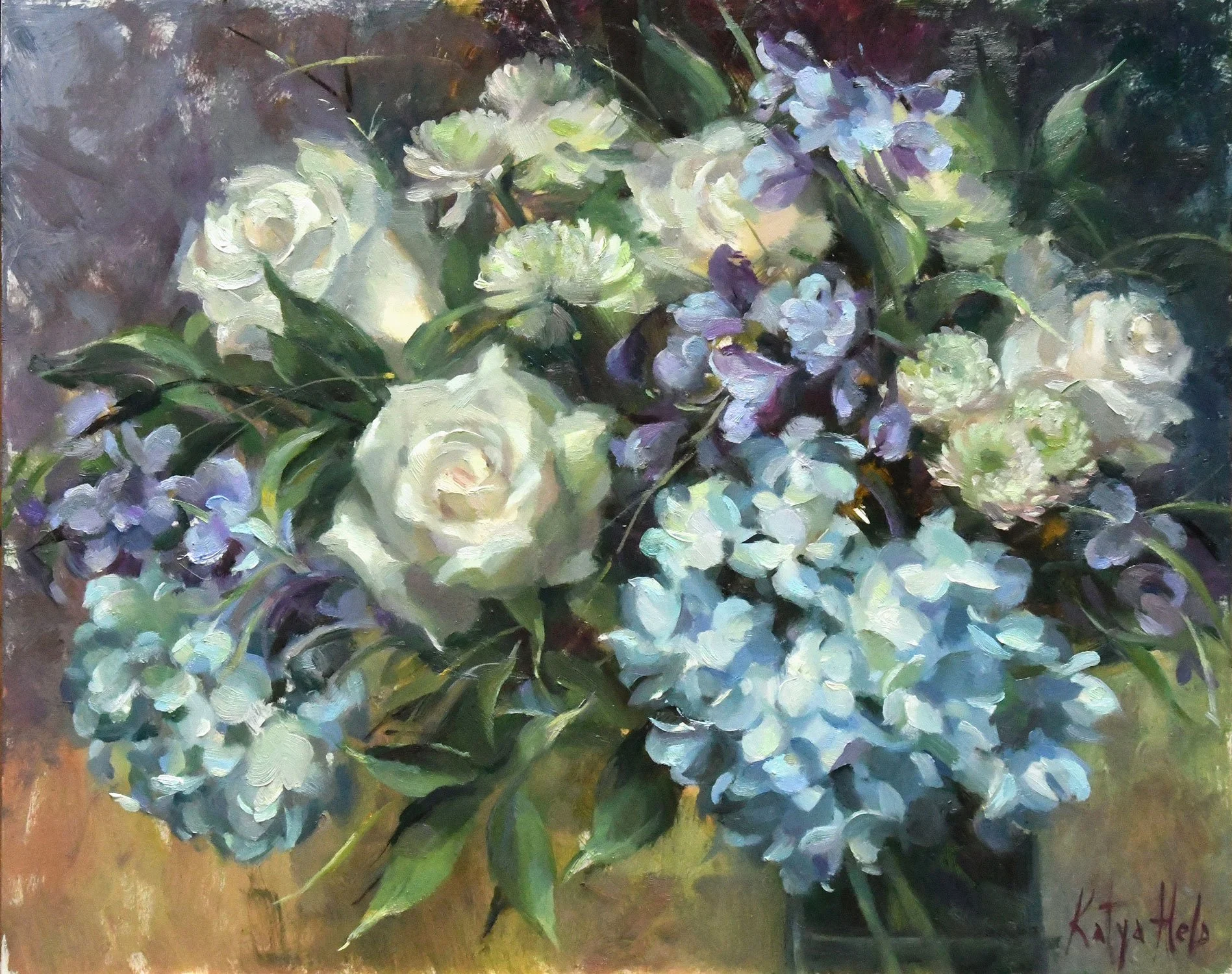When Blue Dreams Meet White Grace. 2025
Oil on board,
16 x 20 in (40.6 x 50.8 cm)