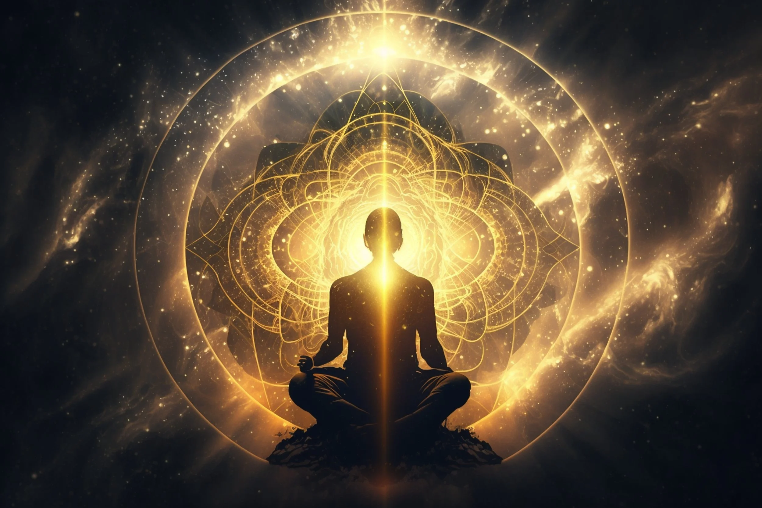 A celestial view bathed in golden light, highlighting the grandeur and mystery of the universe.