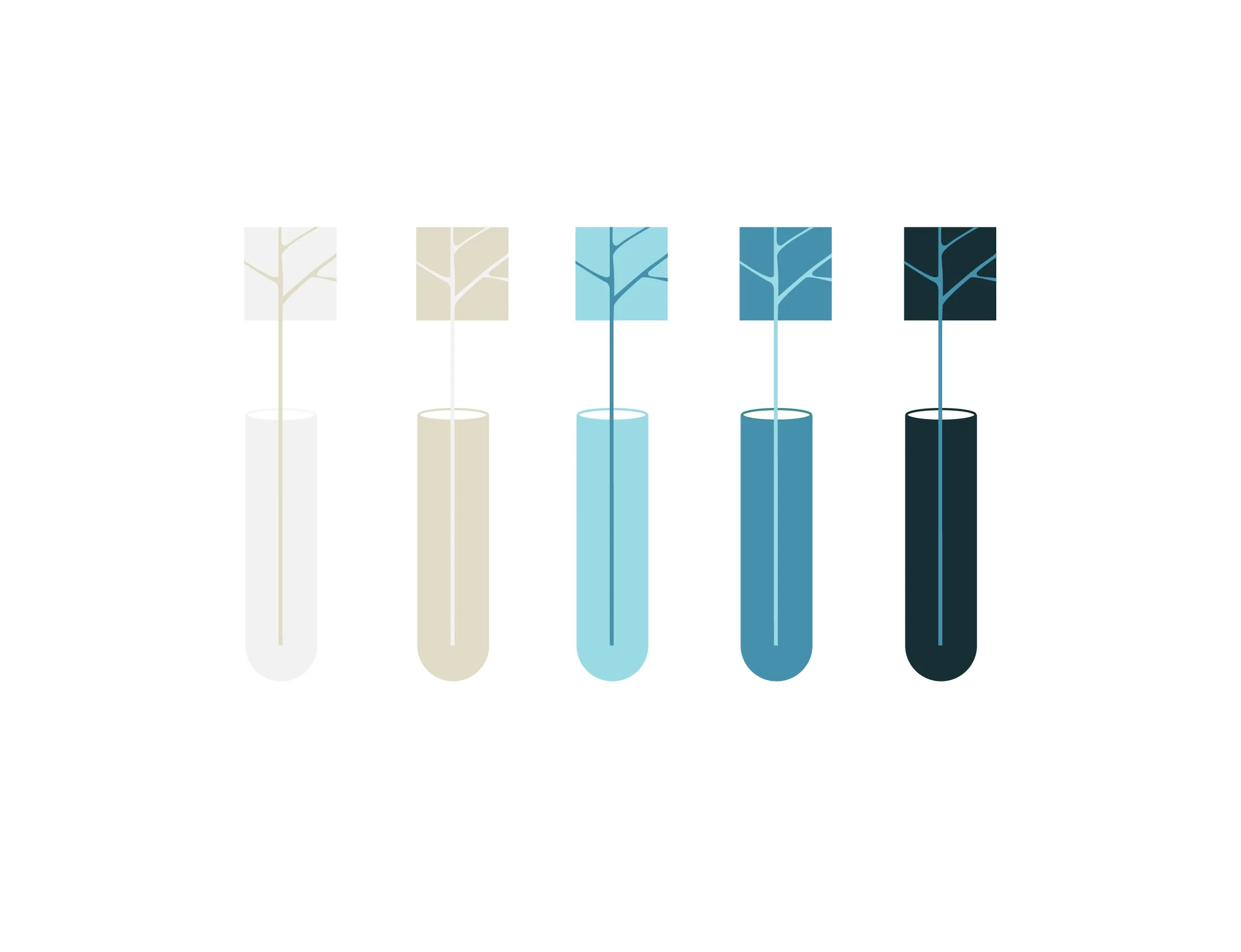 Illustration de tubes à essai contenant différents liquides colorés, allant du blanc clair au noir foncé.