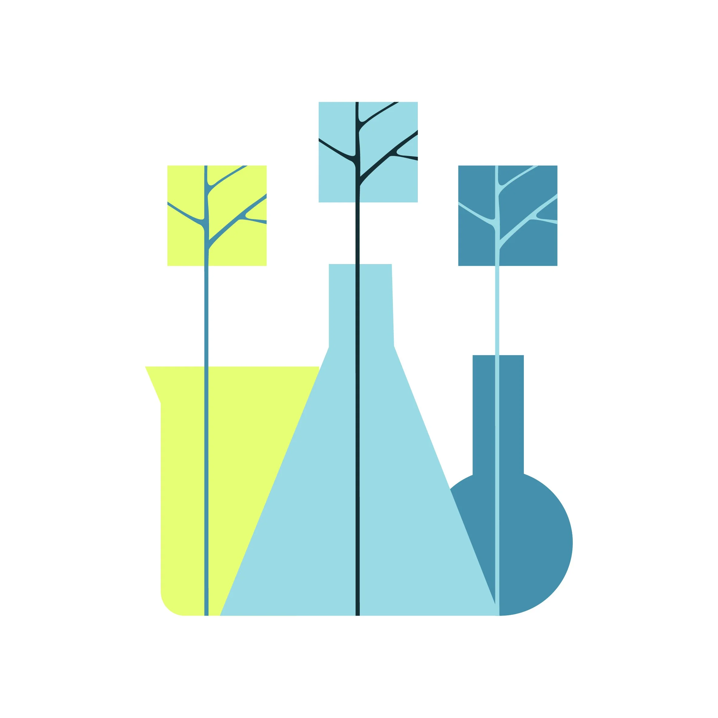 Illustration de trois verres à vin modernes avec des branches d'arbre stylisées en décor.