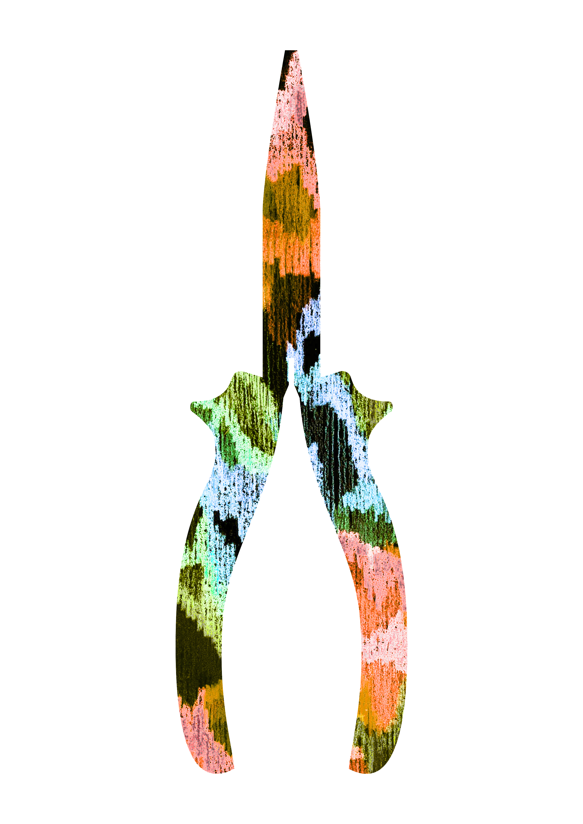 Une image d'une main en position de prière, avec un fond déformé et multicolore, comprenant des couleurs comme le vert, le rouge, le bleu, le noir, et autres nuances.