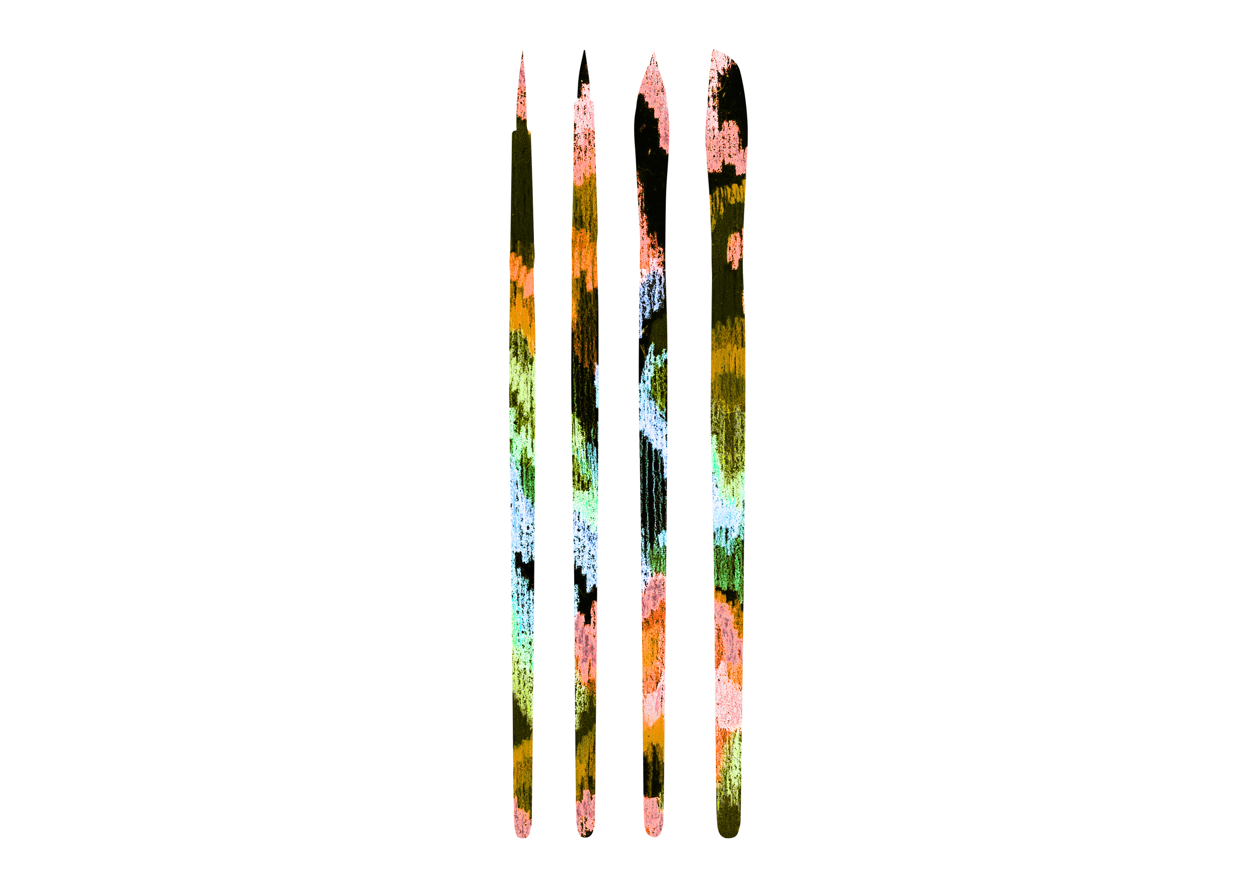 Une image numérique déformée avec des lignes verticales colorées et des motifs abstraits.