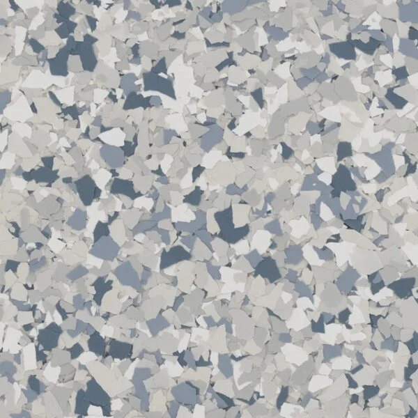 Close-up of crushed blue and white paint chips or particles.