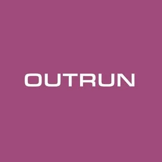 Purple background with the word 'OUTRUN' in white capital letters - Helsinki