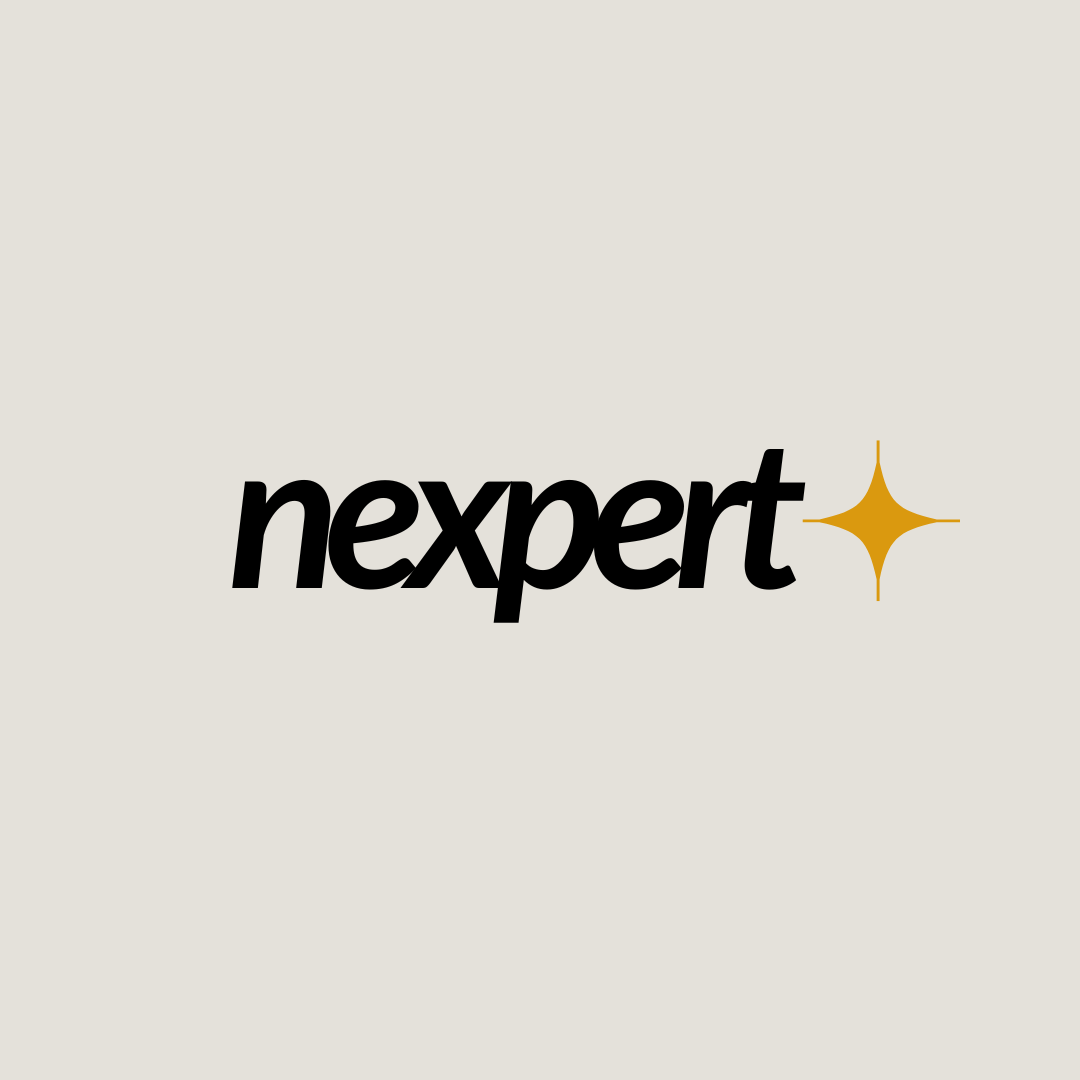 Logo of Nexpert - consultant agency in Finland -  with a gold star-like sparkle to the right of the text.