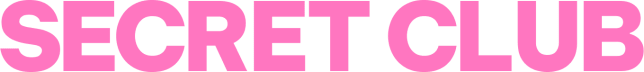 Pink text reading "SECRET CLUB" on a white background.