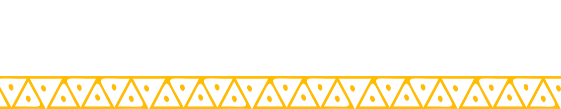 Horizontal decorative border pattern with yellow and black triangles and orange dots.