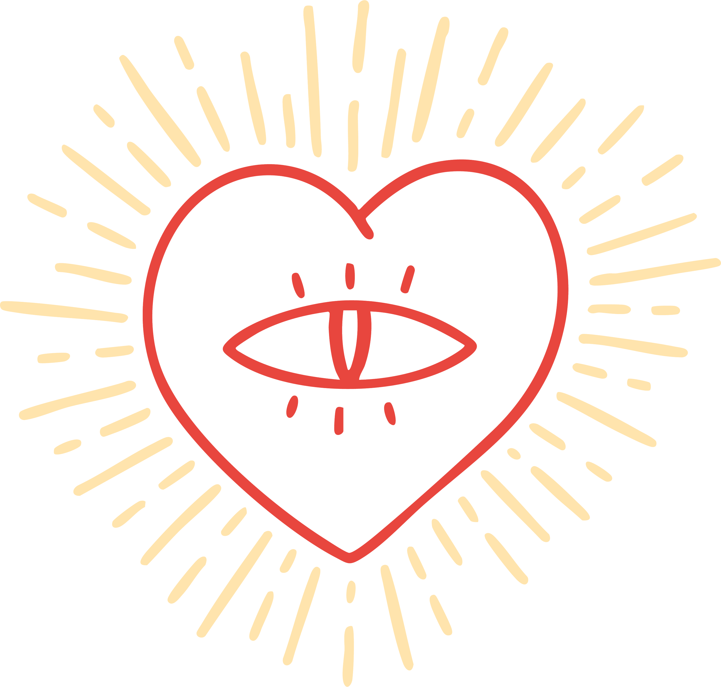 A stylized illustration of a lion's face in red with a beige mane radiating outward on a black background, resembling a sunburst pattern.
