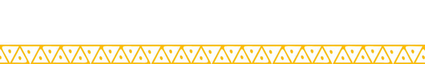 Decorative border with a repeating pattern of yellow triangles and black circles.