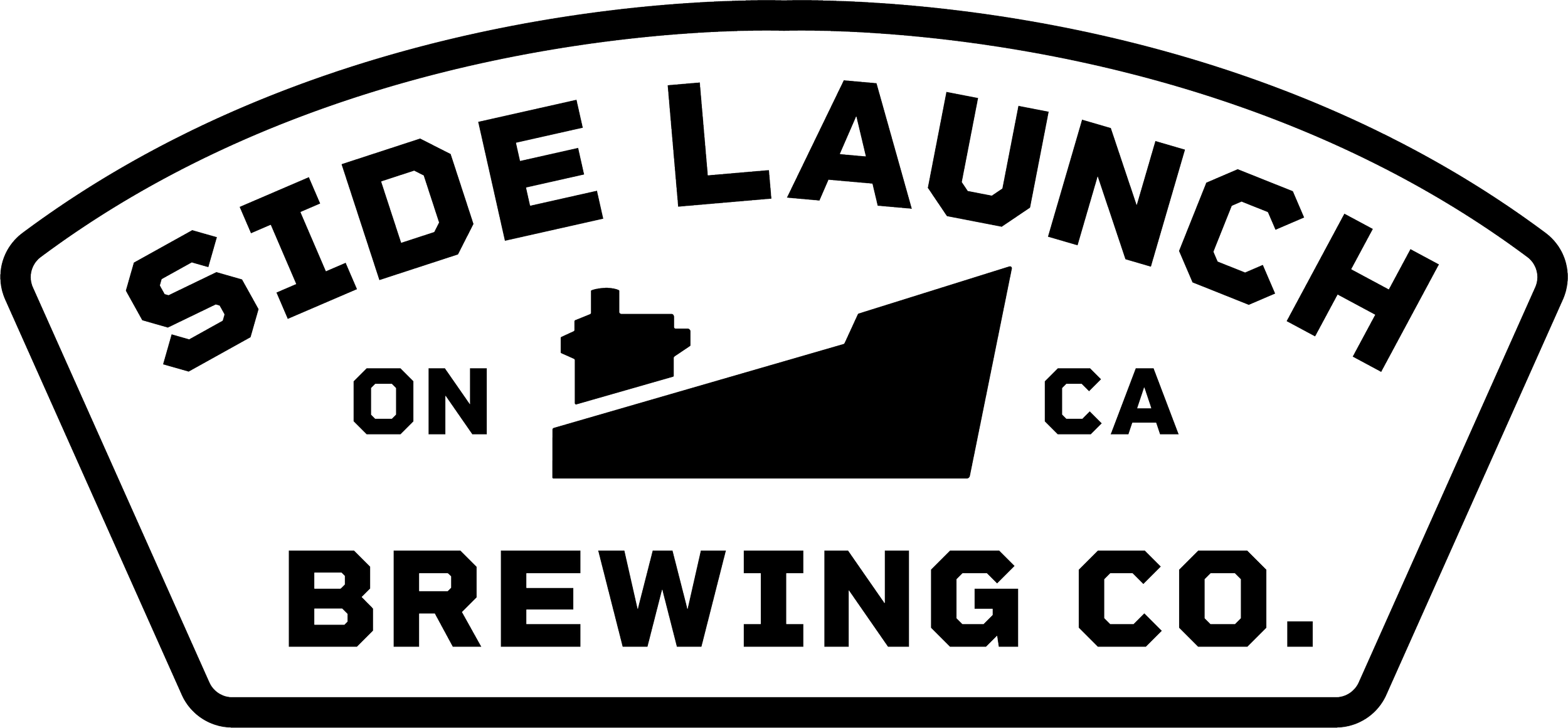 Logo of Side Launch Brewing Co. featuring a stylized building with a smokestack, the text 'Side Launch on CA Brewing Co.'