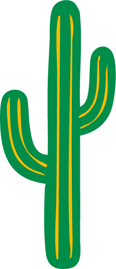 Simple illustration of a green saguaro cactus with yellow spines.