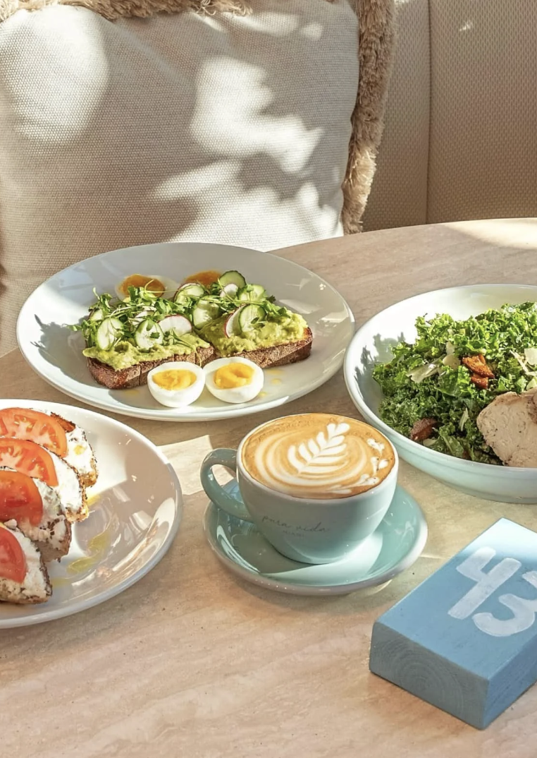 Breakfast and coffee at Pura Vida Cafe in Cross Creek Ranch, Malibu California