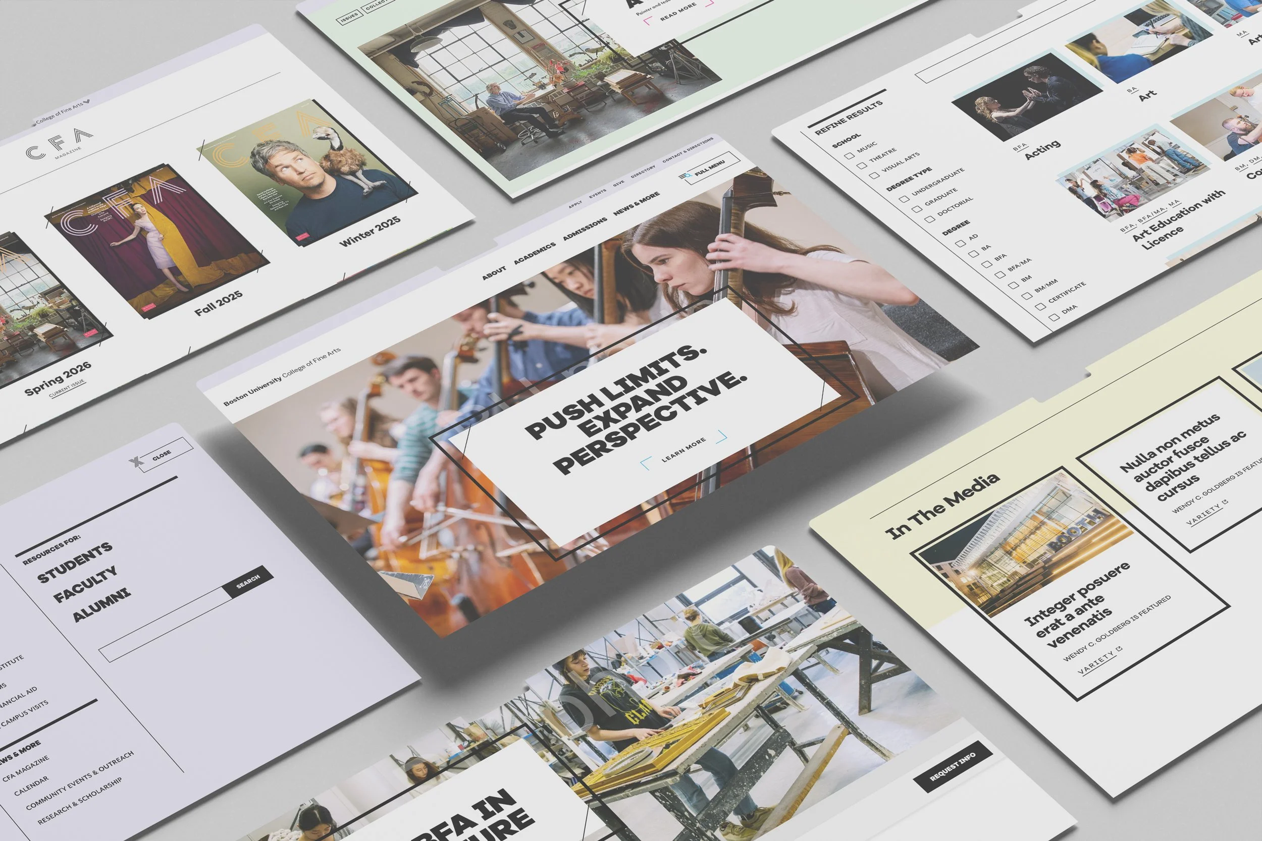 Screens from the CFA website design