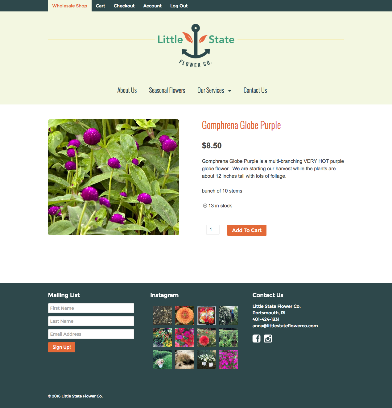 Product page of Little State Flower Co's website