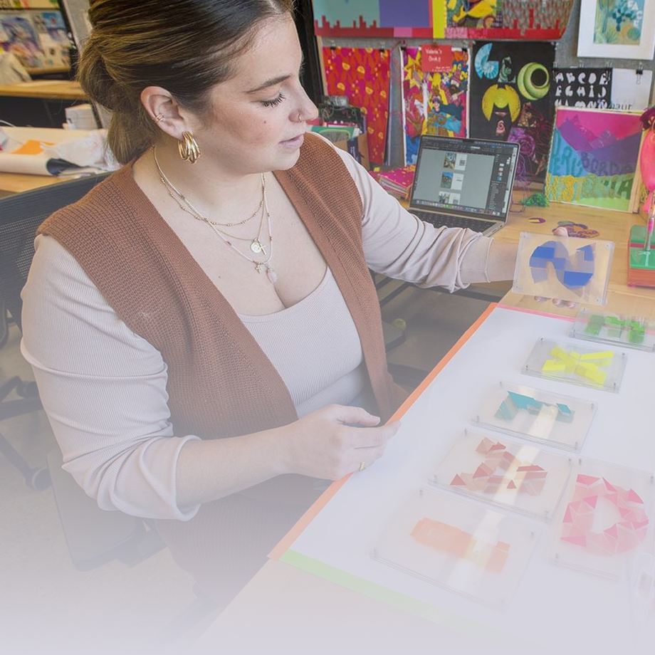 graphic design student working on a project