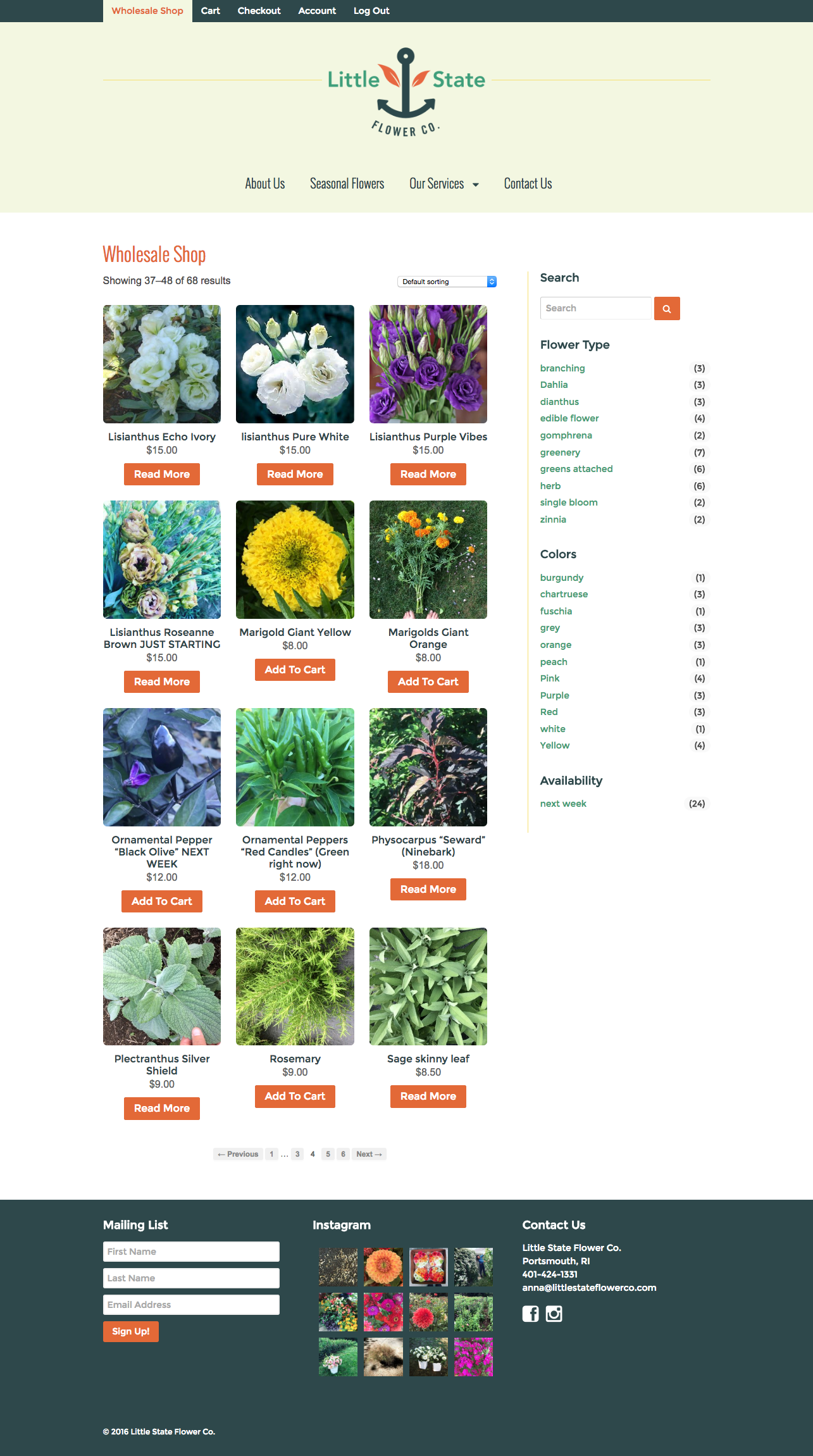 Shop page of Little State Flower Co's website