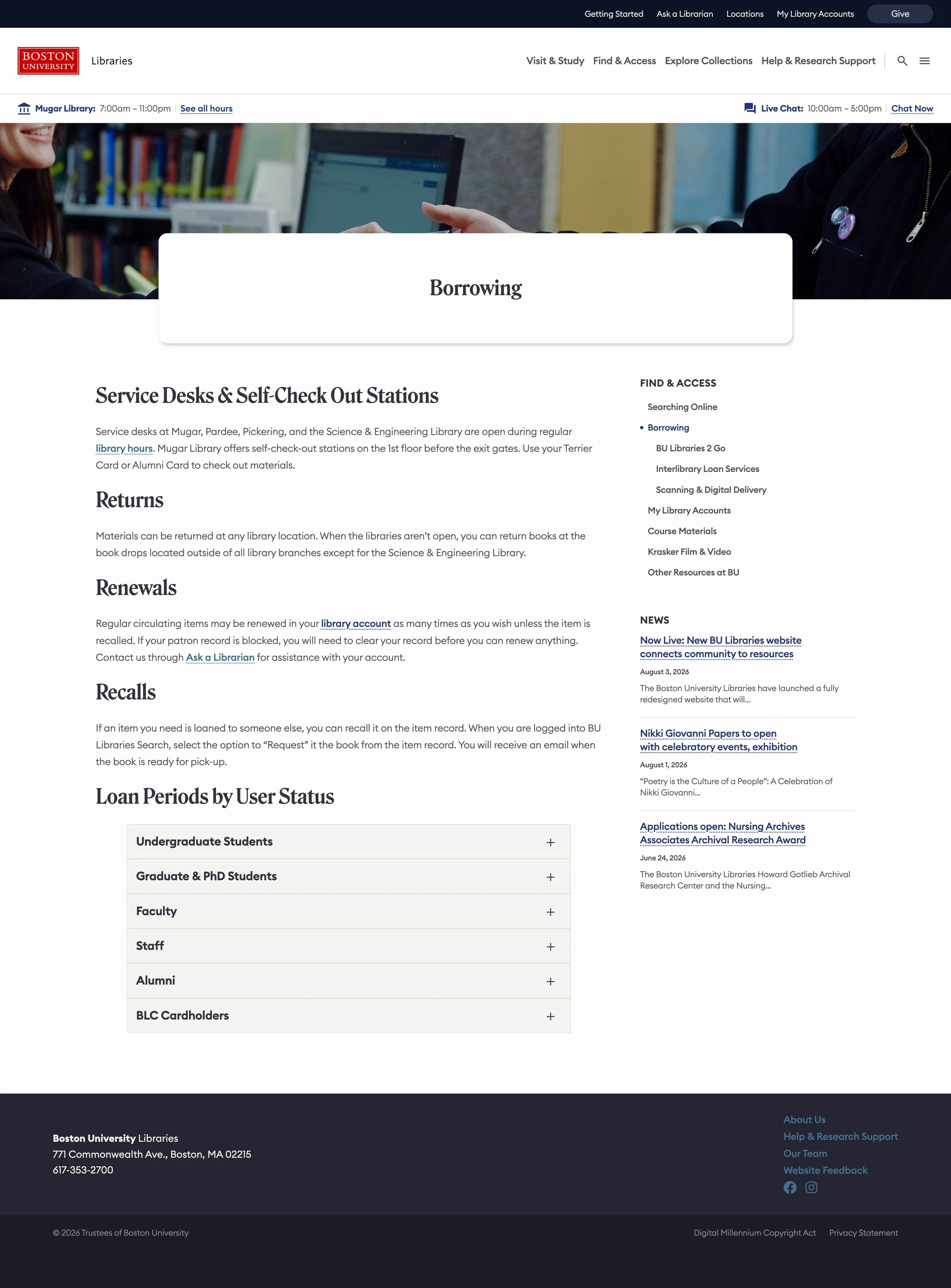 Text heavy page design of Libraries website