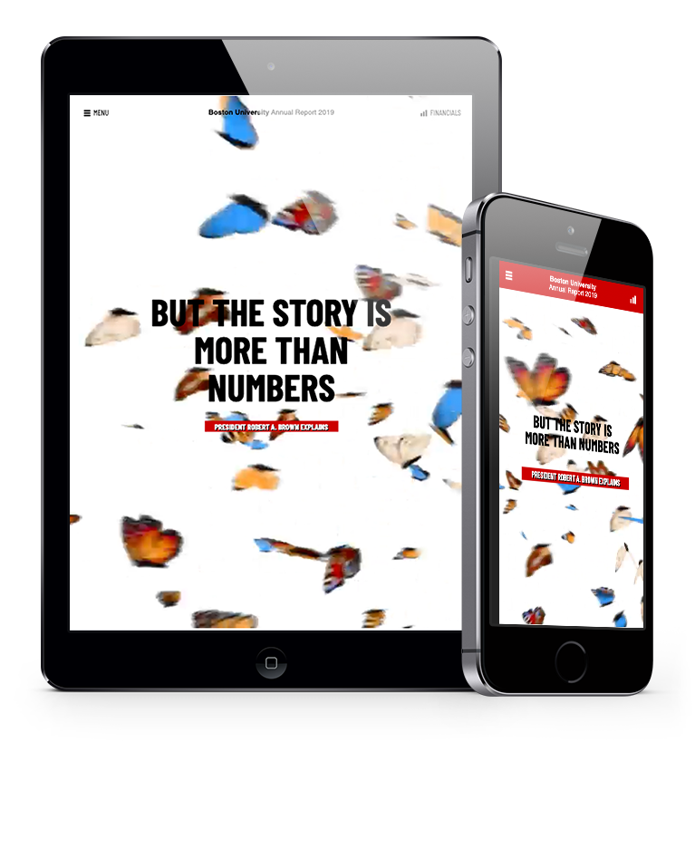 home page of the annual report on a tablet and mobile phone