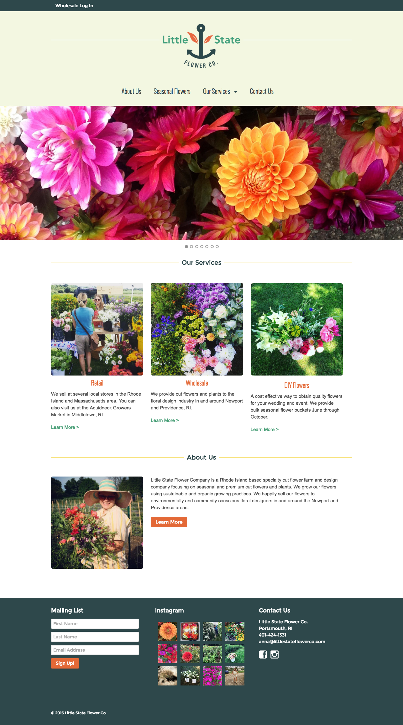 Home page of Little State Flower Co's website