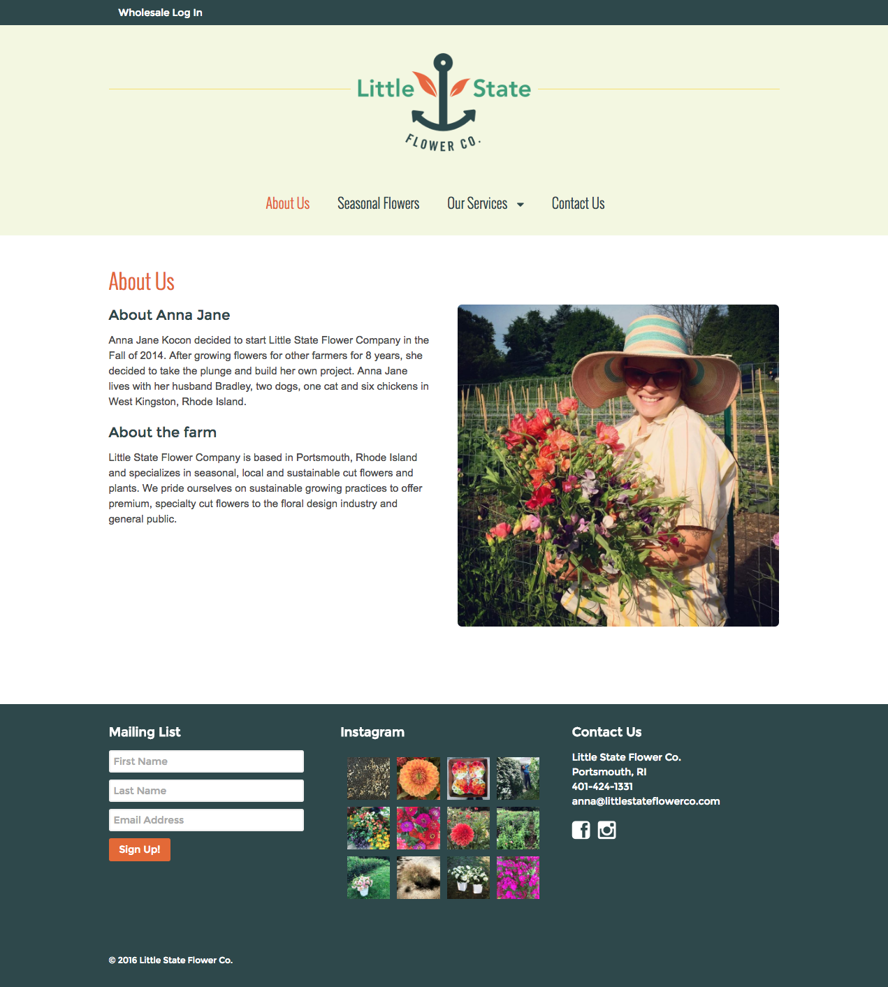 About page of Little State Flower Co's website