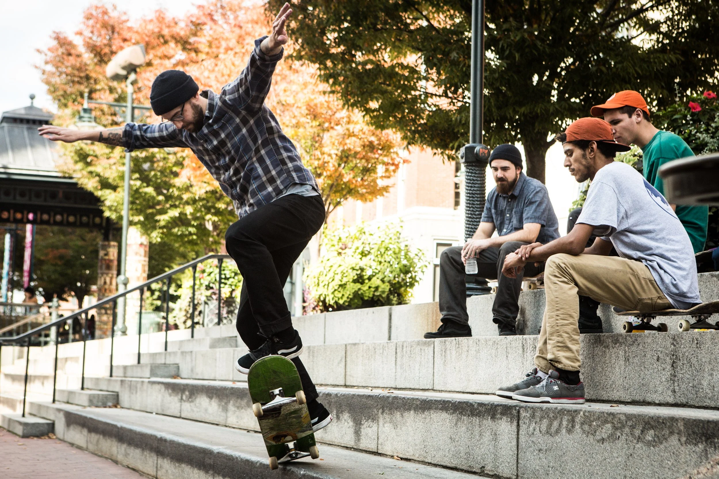 group of young male skateboarders